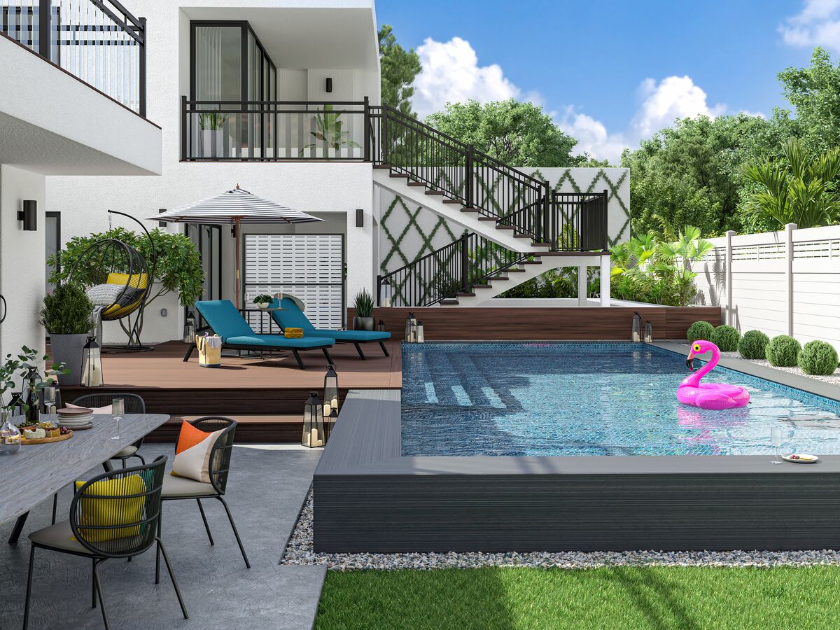 backyard with pool - barrette outdoor living decking